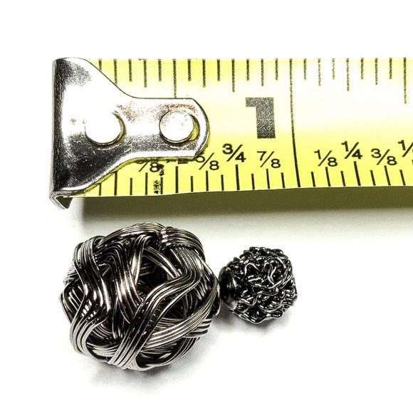 Metallic Black Weaved Double Ball Stud Earrings - Picture 7 of 7